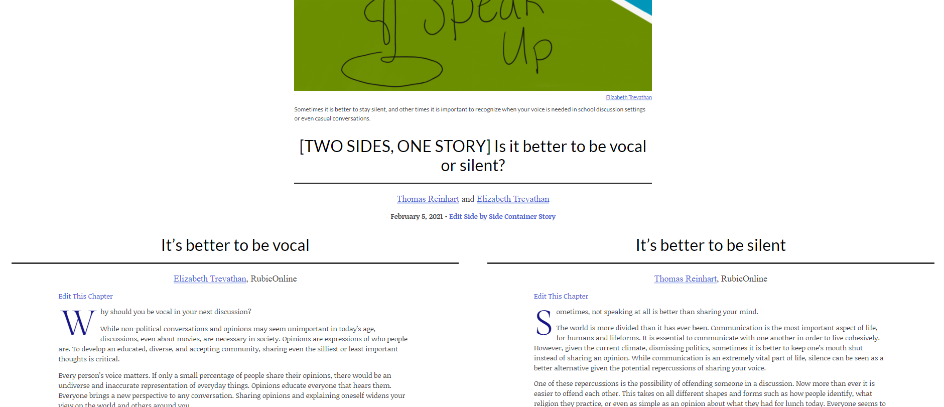 [TWO SIDES, ONE STORY] Is it better to be vocal or silent?