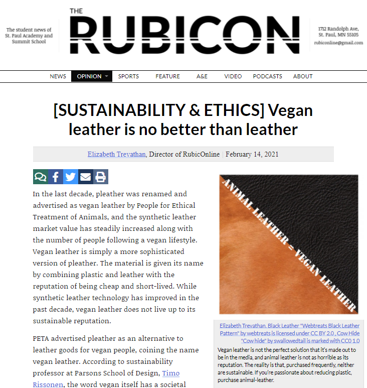 [SUSTAINABILITY & ETHICS] Vegan leather is no better than leather