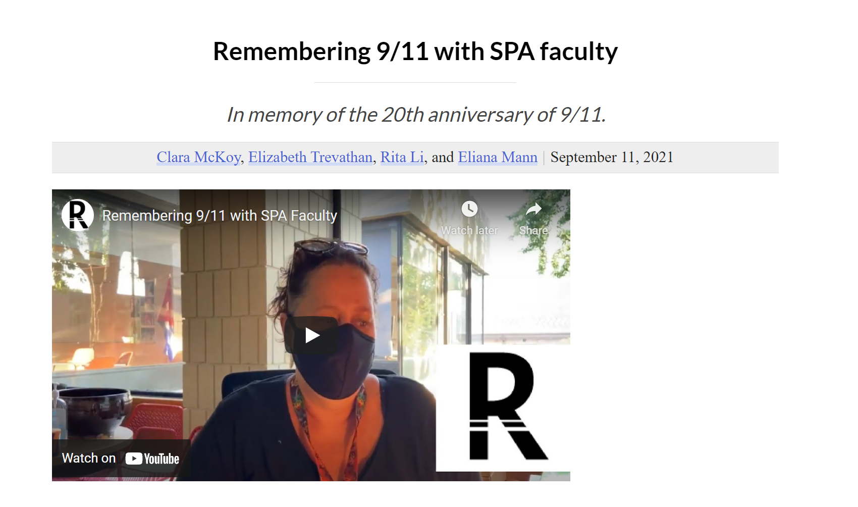 Remembering 9/11 with SPA faculty