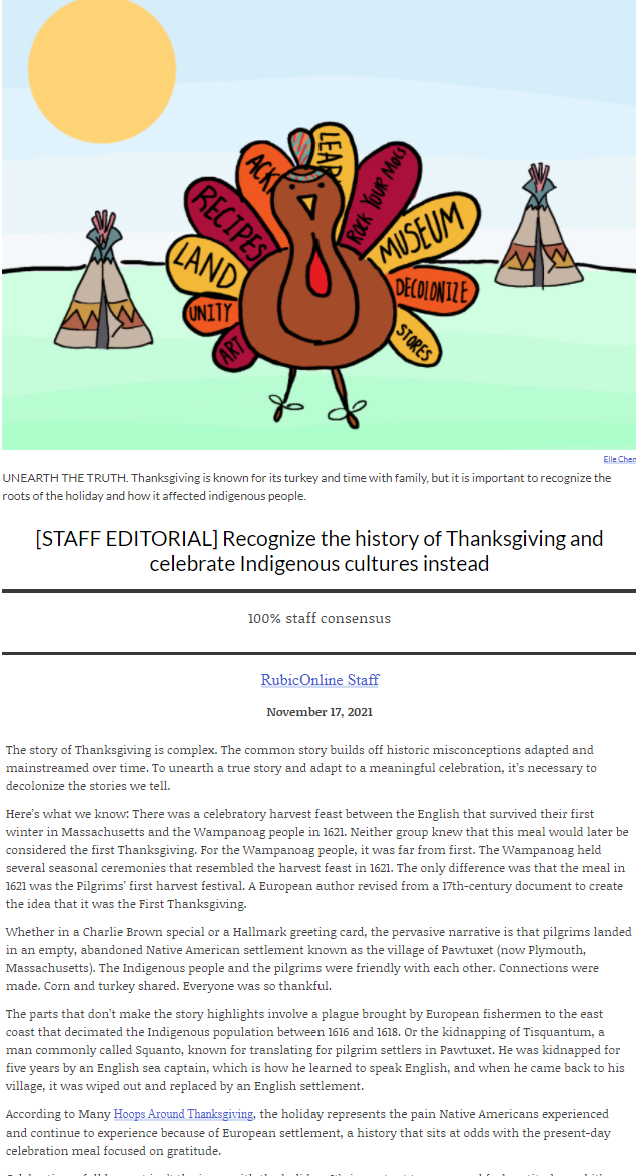 [STAFF EDITORIAL] Recognize the history of Thanksgiving and celebrate Indigenous cultures instead
