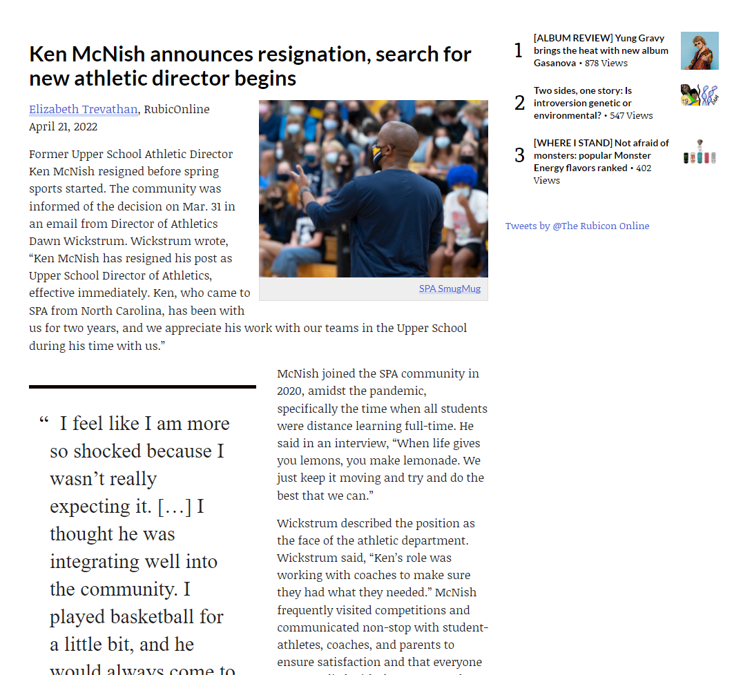 Ken McNish announces resignation, search for new athletic director begins